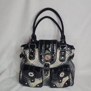 London Fog Plaid And Patent Leather Classic Shoulder Bag